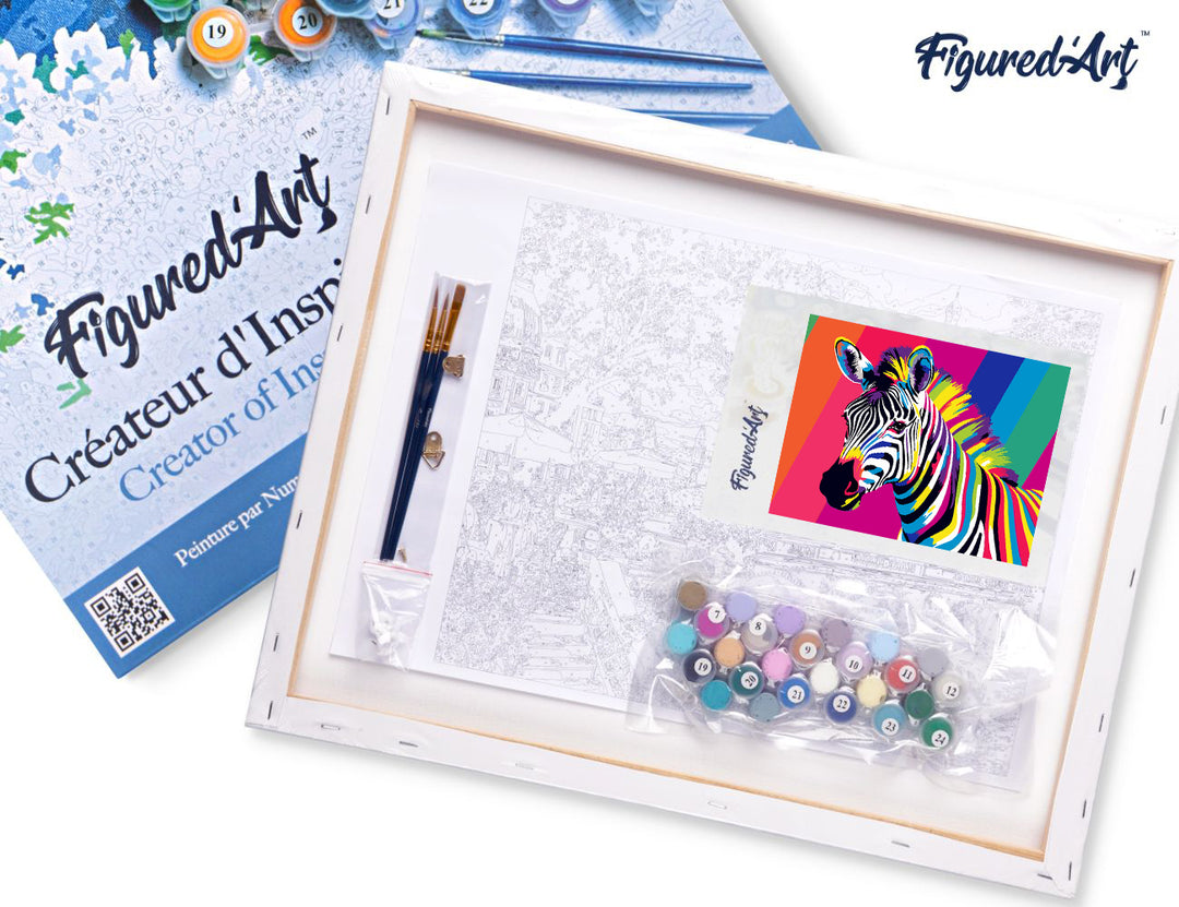 Malen nach Zahlen 40x50cm auf Keilrahmen gespannt Figured’Art Pop Art Zebra Streifen