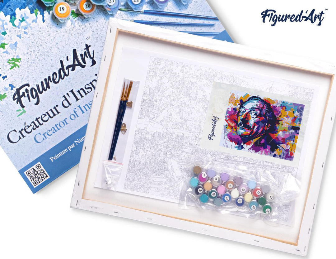 Malen nach Zahlen 40x50cm auf Keilrahmen gespannt Figured’Art Street Art Mann mit Schnurrbart - Kidis Art