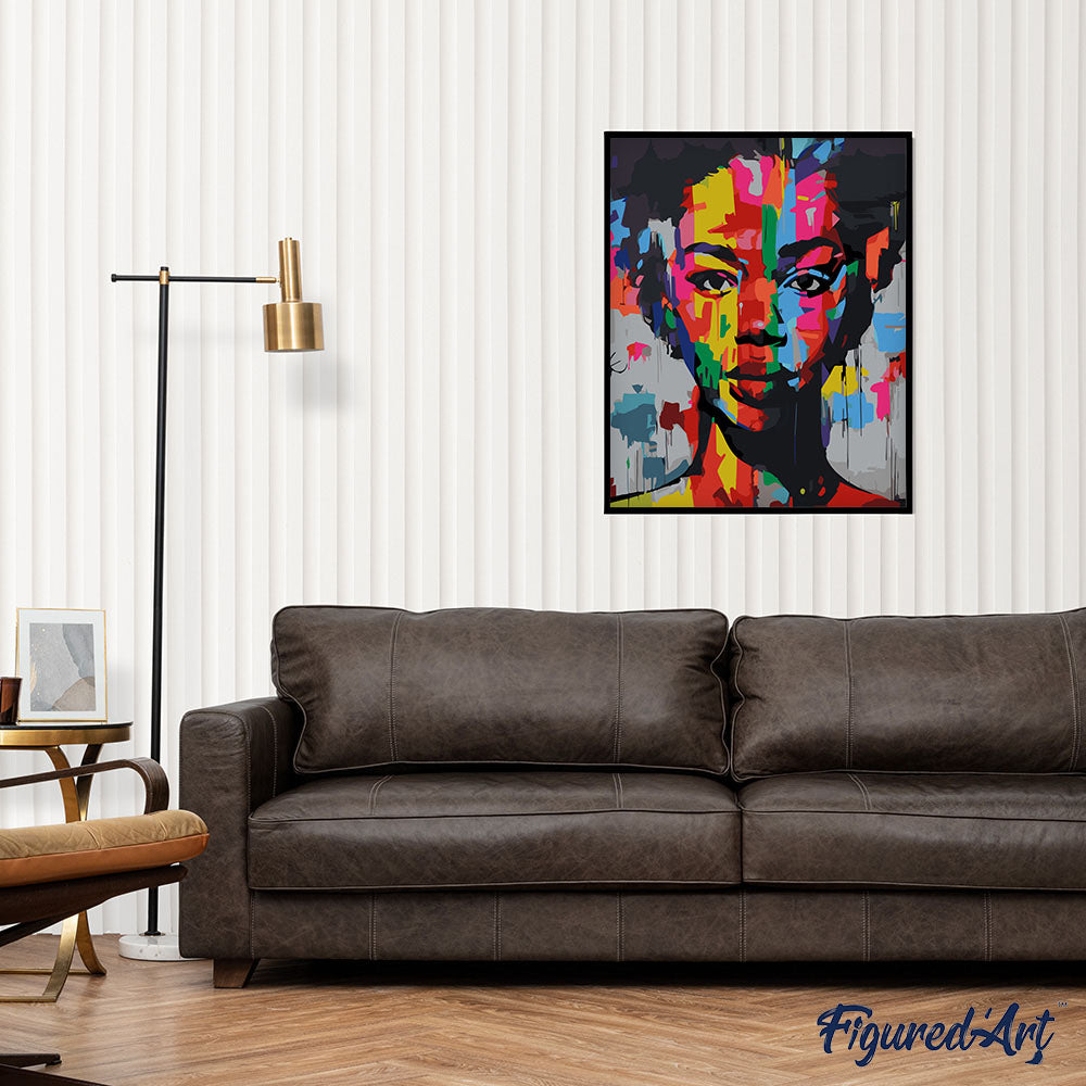 Malen nach Zahlen 40x50cm auf Keilrahmen gespannt Figured’Art Street Art Buntes Mädchen