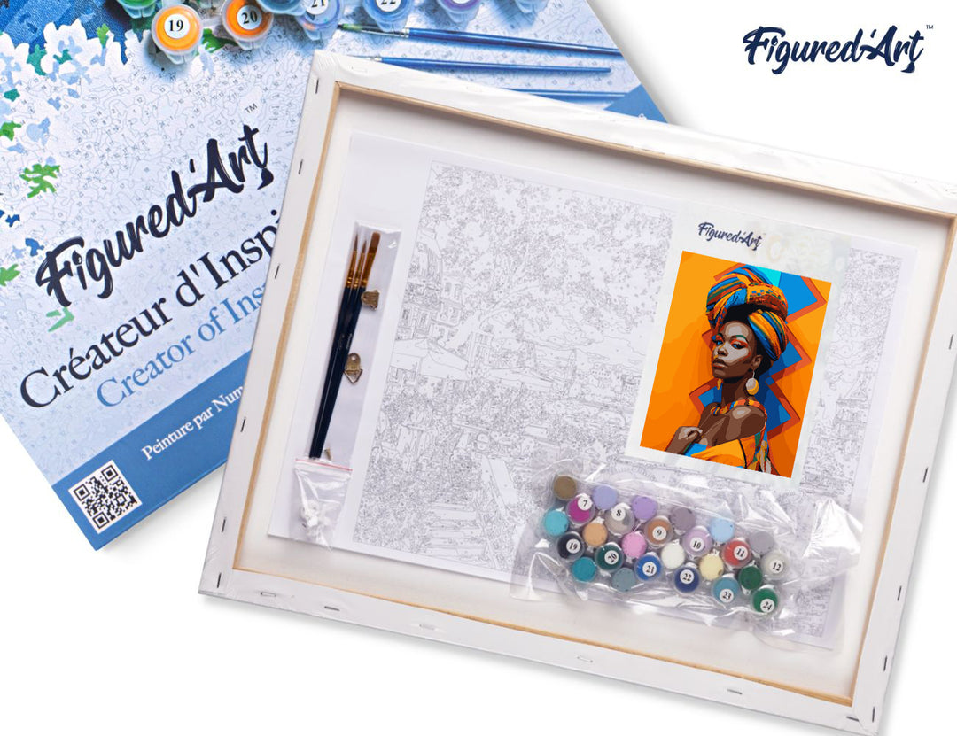 Malen nach Zahlen 40x50cm auf Keilrahmen gespannt Figured’Art Traditionelles afrikanisches Mädchen