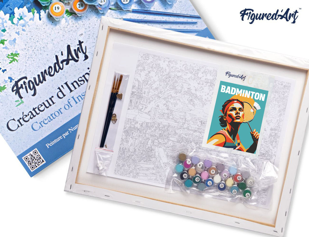 Malen nach Zahlen 40x50cm auf Keilrahmen gespannt Figured’Art Sportposter Badminton