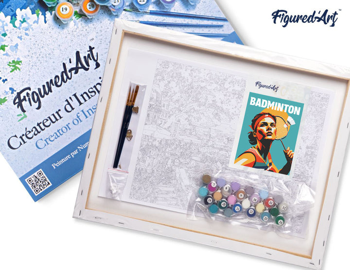 Malen nach Zahlen 40x50cm auf Keilrahmen gespannt Figured’Art Sportposter Badminton
