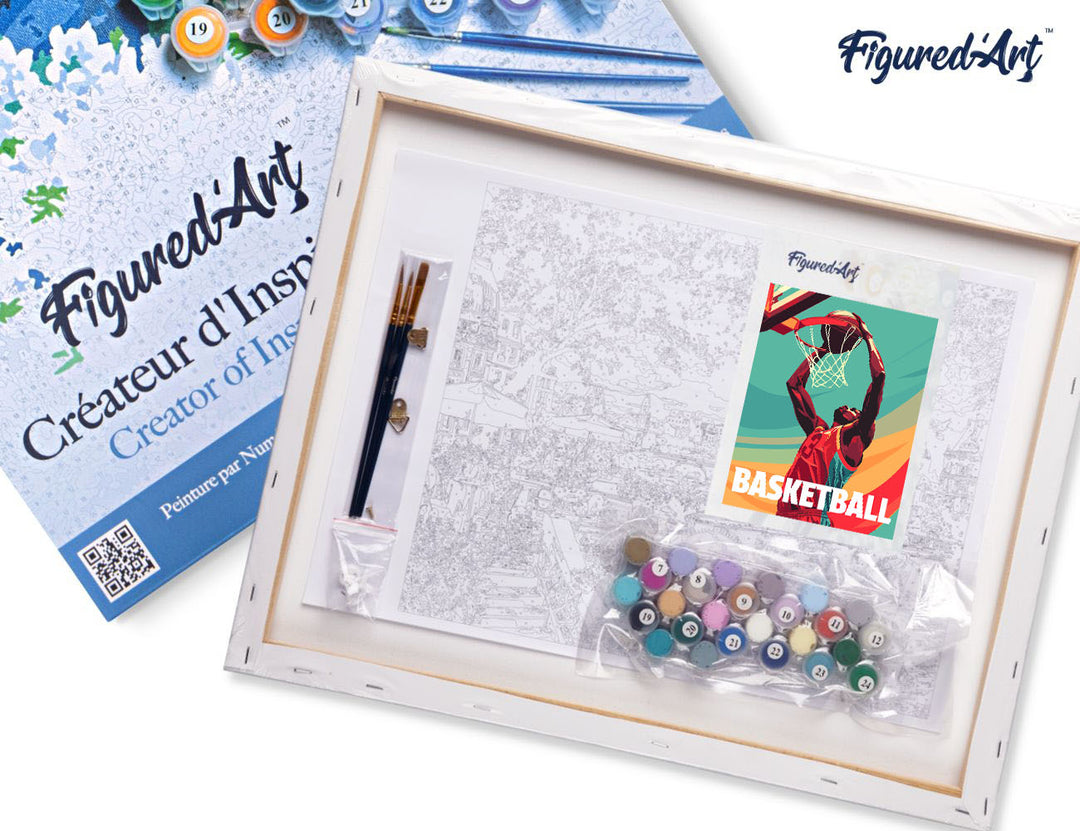 Malen nach Zahlen 40x50cm auf Keilrahmen gespannt Figured’Art Sportposter Basketball