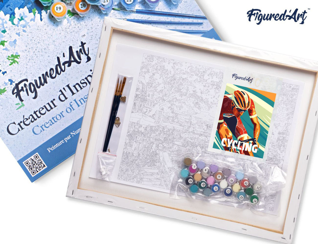 Malen nach Zahlen 40x50cm auf Keilrahmen gespannt Figured’Art Sportposter Radfahren