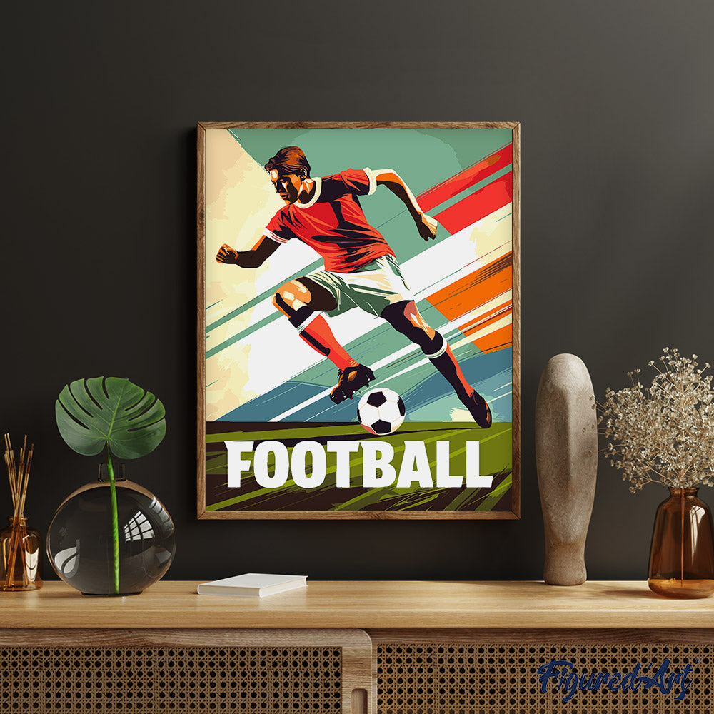 Malen nach Zahlen 40x50cm auf Keilrahmen gespannt Figured’Art Sportposter Fussball - Kidis Art