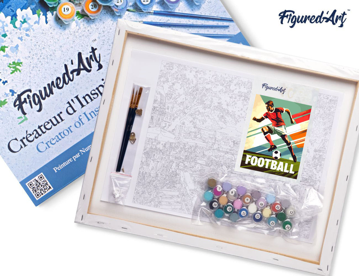 Malen nach Zahlen 40x50cm auf Keilrahmen gespannt Figured’Art Sportposter Fussball - Kidis Art