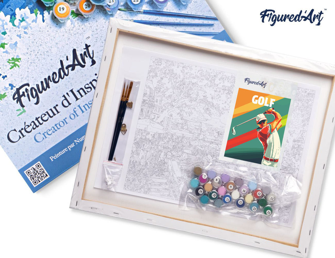 Malen nach Zahlen 40x50cm auf Keilrahmen gespannt Figured’Art Sportposter Golf
