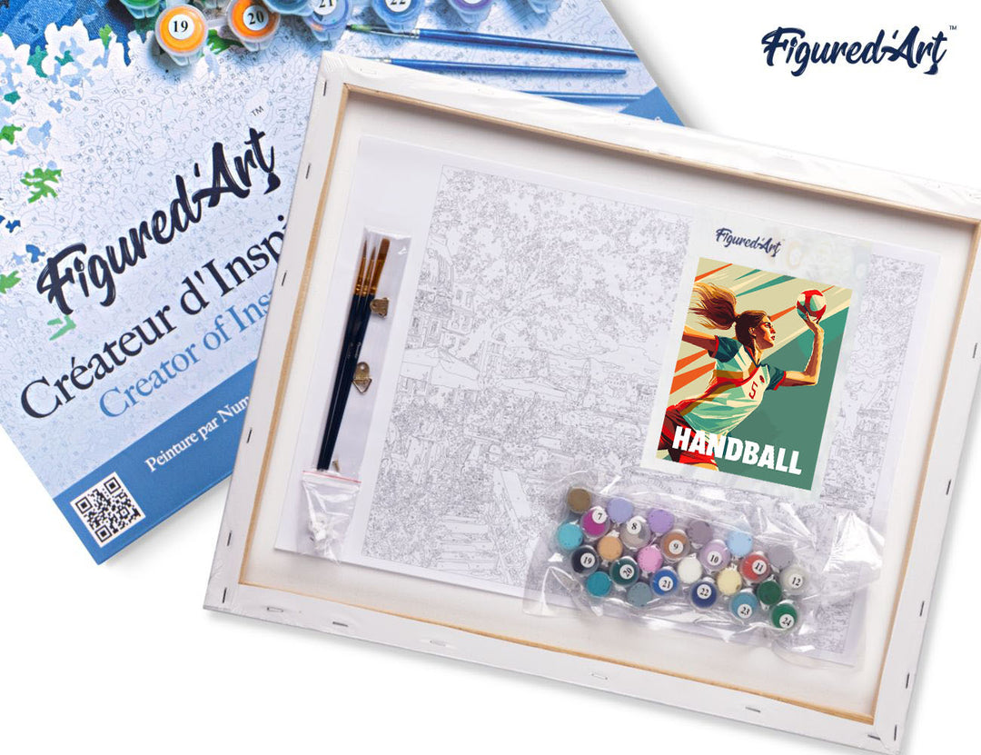 Malen nach Zahlen 40x50cm auf Keilrahmen gespannt Figured’Art Sportposter Handball