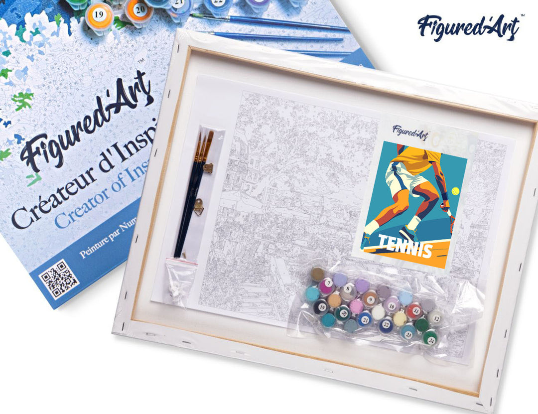 Malen nach Zahlen 40x50cm auf Keilrahmen gespannt Figured’Art Sportposter Tennis