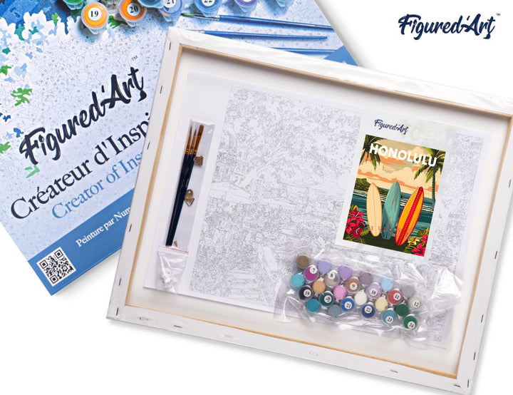 Malen nach Zahlen 40x50cm auf Keilrahmen gespannt Figured’Art Reiseposter Honolulu