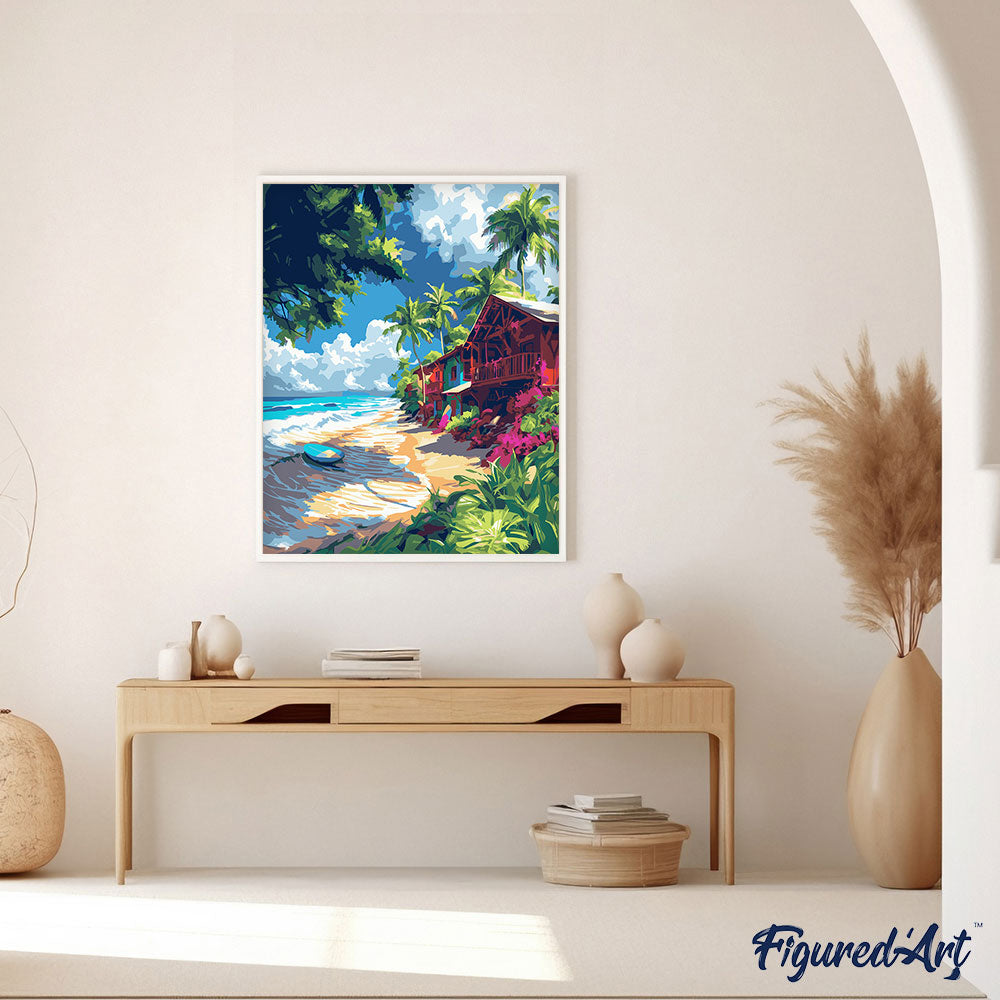 Malen nach Zahlen 40x50cm auf Keilrahmen gespannt Figured’Art Surf-Dorf - Kidis Art