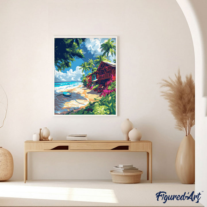 Malen nach Zahlen 40x50cm auf Keilrahmen gespannt Figured’Art Surf-Dorf - Kidis Art