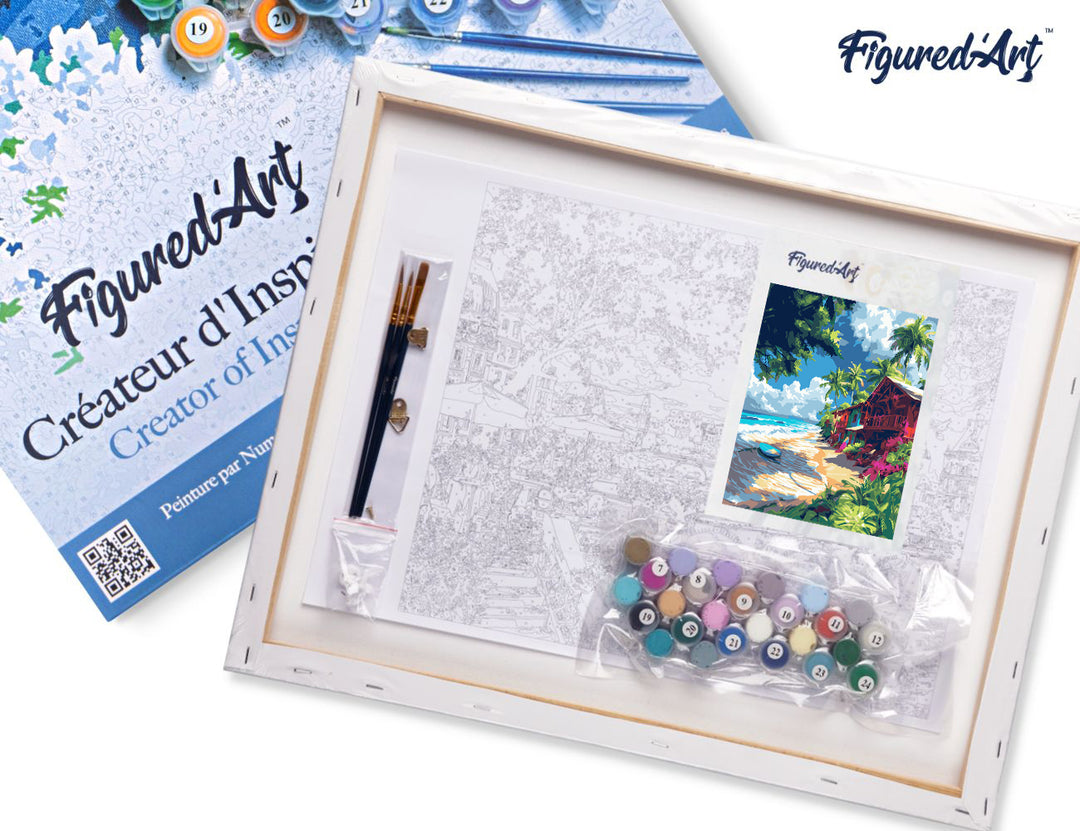 Malen nach Zahlen 40x50cm auf Keilrahmen gespannt Figured’Art Surf-Dorf - Kidis Art