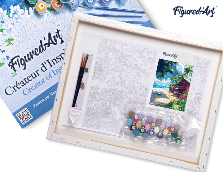 Malen nach Zahlen 40x50cm auf Keilrahmen gespannt Figured’Art Surf-Dorf - Kidis Art