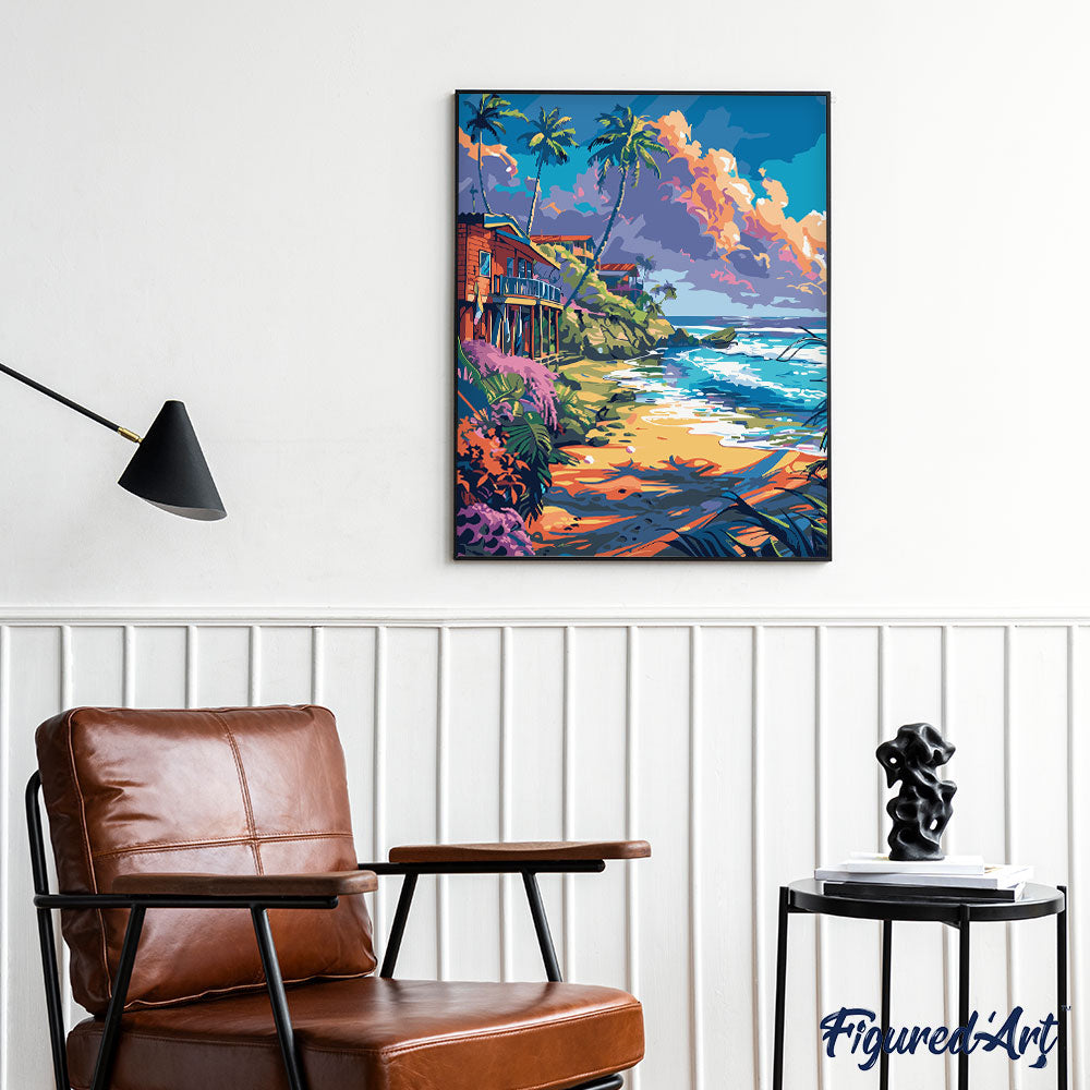 Malen nach Zahlen 40x50cm auf Keilrahmen gespannt Figured’Art Strandhäuser - Kidis Art