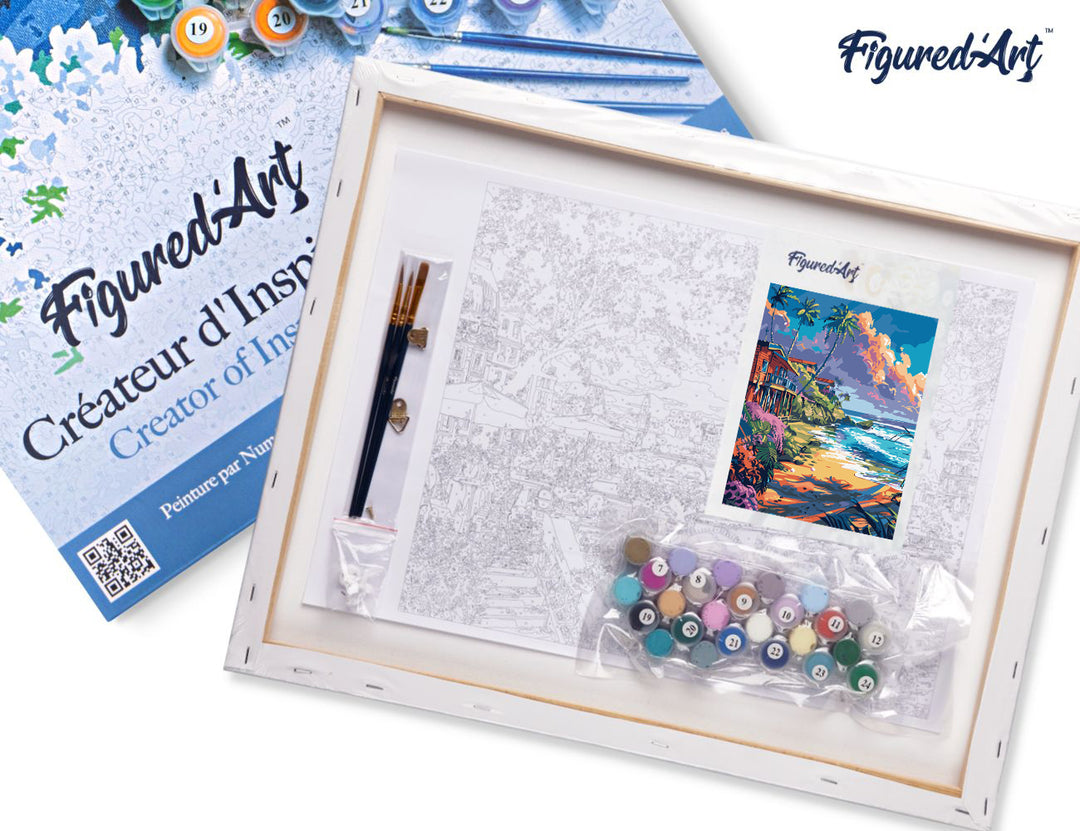 Malen nach Zahlen 40x50cm auf Keilrahmen gespannt Figured’Art Strandhäuser - Kidis Art