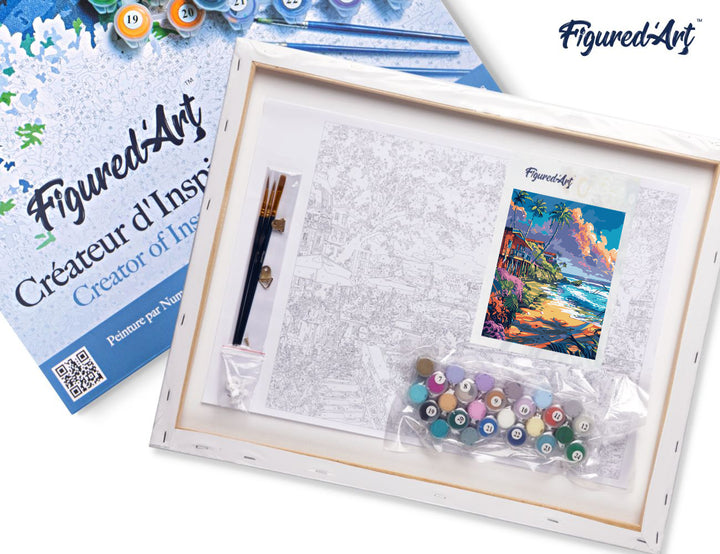 Malen nach Zahlen 40x50cm auf Keilrahmen gespannt Figured’Art Strandhäuser - Kidis Art