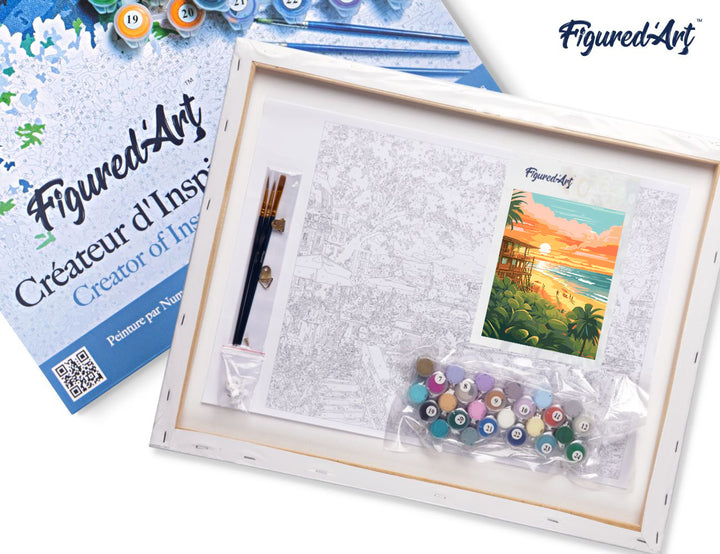 Figured'Art Malen nach Zahlen 40x50cm auf Keilrahmen gespannt Strandclub bei Sonnenuntergang - Kidis Art