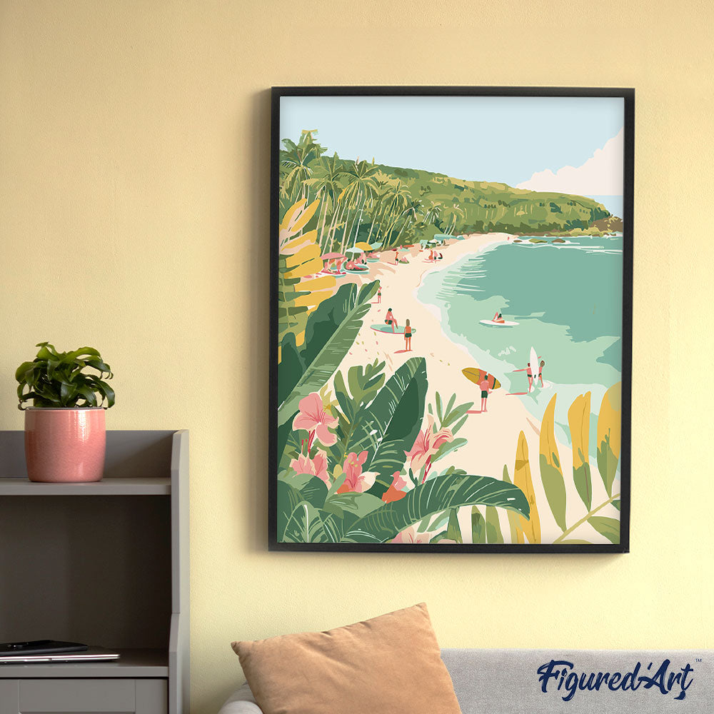 Malen nach Zahlen 40x50cm auf Keilrahmen gespannt Figured’Art Surfparadies - Kidis Art