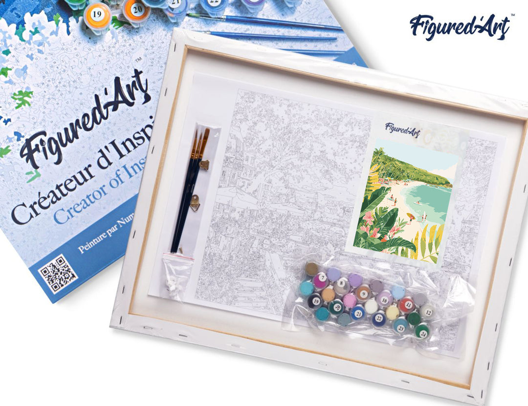 Malen nach Zahlen 40x50cm auf Keilrahmen gespannt Figured’Art Surfparadies - Kidis Art