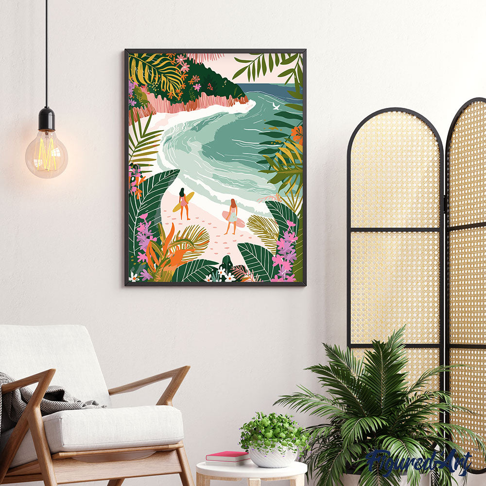 Malen nach Zahlen 40x50cm auf Keilrahmen gespannt Figured’Art Tropische Bucht - Kidis Art