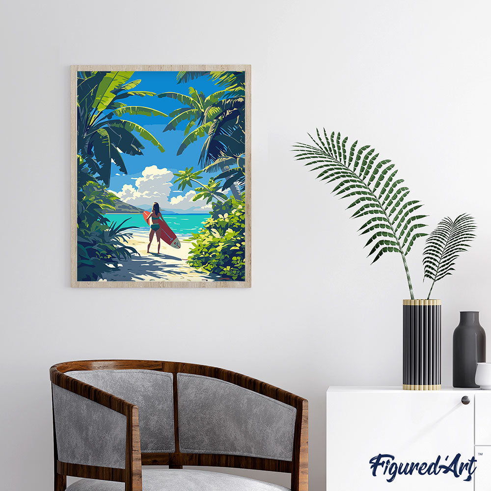 Malen nach Zahlen 40x50cm auf Keilrahmen gespannt Figured’Art Tropisches Surfparadies - Kidis Art