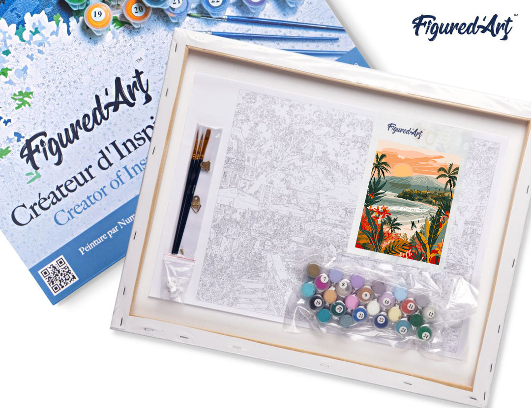 Malen nach Zahlen 40x50cm auf Keilrahmen gespannt Figured’Art Tropischer Strand - Kidis Art