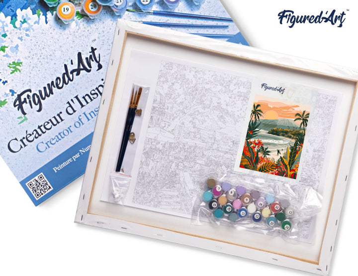 Malen nach Zahlen 40x50cm auf Keilrahmen gespannt Figured’Art Tropischer Strand - Kidis Art