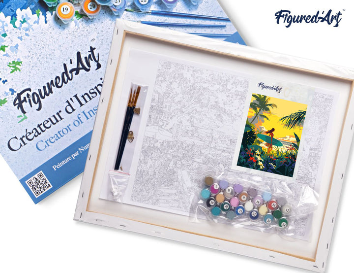 Figured'Art Malen Nach Zahlen 40x50 cm Surfer Bei Sonnenuntergang Komplettset Mit Acrylfarben Pinsel Keilrahmen - Kidis Art