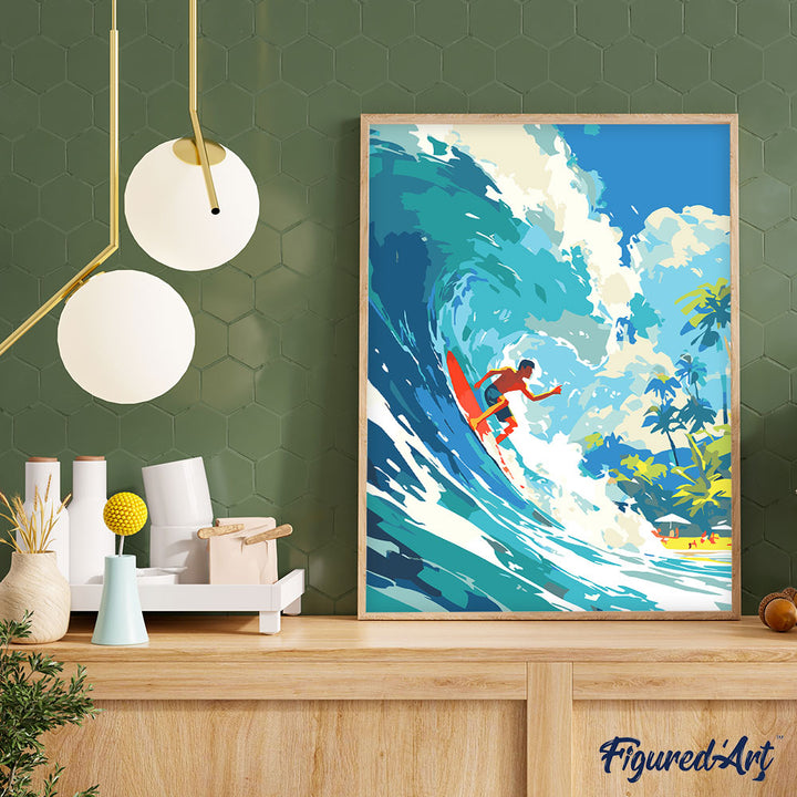 Malen nach Zahlen 40x50cm auf Keilrahmen gespannt Figured’Art Surfen in Hawaii