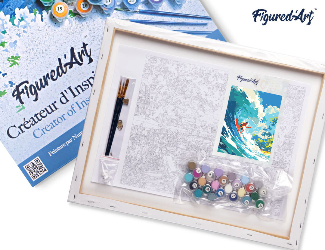 Malen nach Zahlen 40x50cm auf Keilrahmen gespannt Figured’Art Surfen in Hawaii