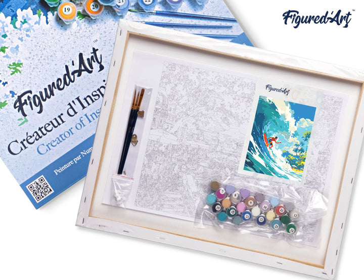 Malen nach Zahlen 40x50cm auf Keilrahmen gespannt Figured’Art Surfen in Hawaii