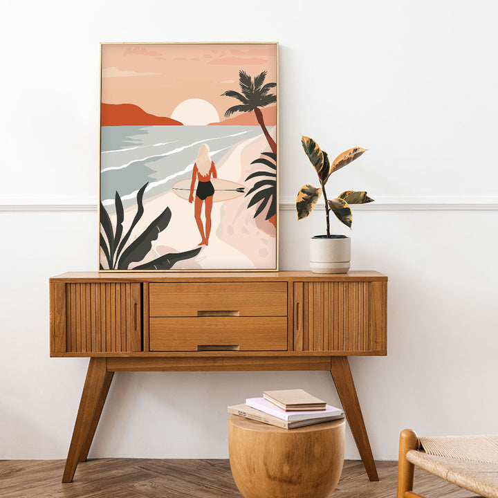 Malen nach Zahlen 40x50cm auf Keilrahmen gespannt Figured’Art Strandspaziergang bei Sonnenuntergang - Kidis Art