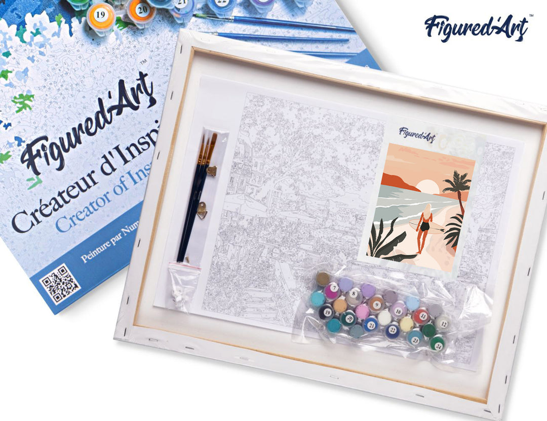 Malen nach Zahlen 40x50cm auf Keilrahmen gespannt Figured’Art Strandspaziergang bei Sonnenuntergang - Kidis Art