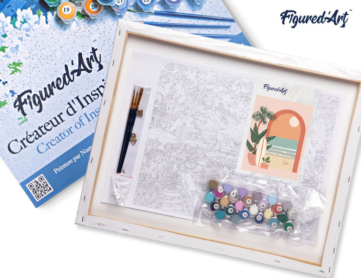 Malen nach Zahlen 40x50cm auf Keilrahmen gespannt Figured’Art Bogen zum Meer