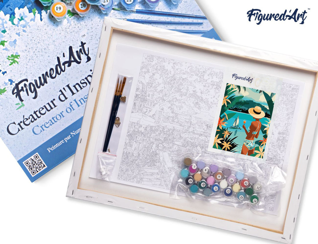 Malen nach Zahlen 40x50cm auf Keilrahmen gespannt Figured’Art Dame und Ozean