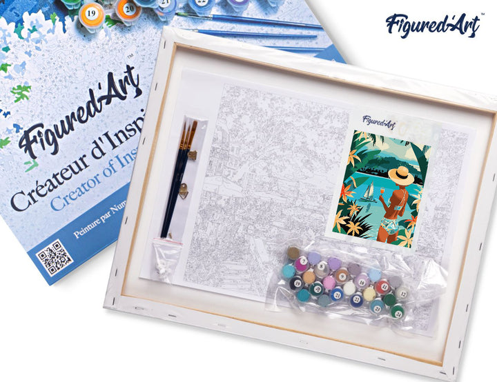 Malen nach Zahlen 40x50cm auf Keilrahmen gespannt Figured’Art Dame und Ozean