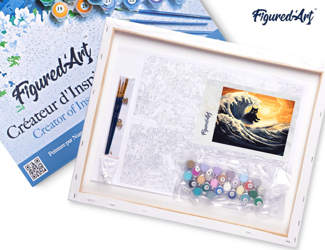 Malen nach Zahlen 40x50cm auf Keilrahmen gespannt Figured’Art Die grosse Welle der schwarzen Katze