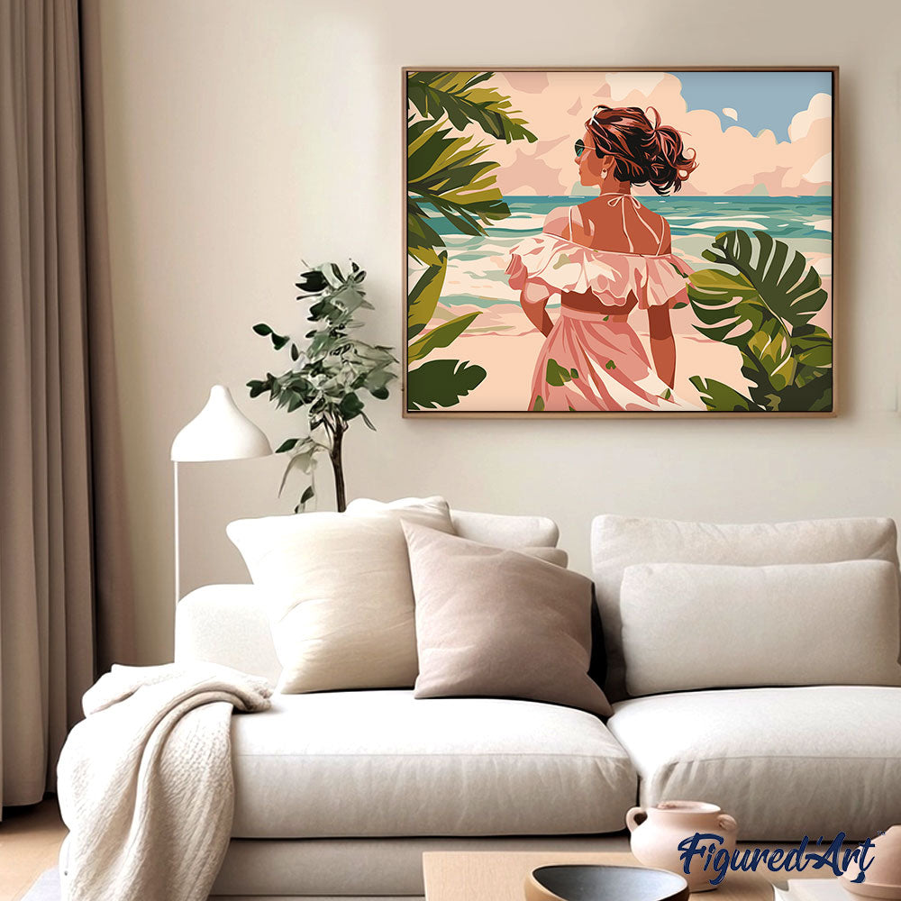 Malen nach Zahlen 40x50cm auf Keilrahmen gespannt Figured’Art Liebliches Mädchen am Meer