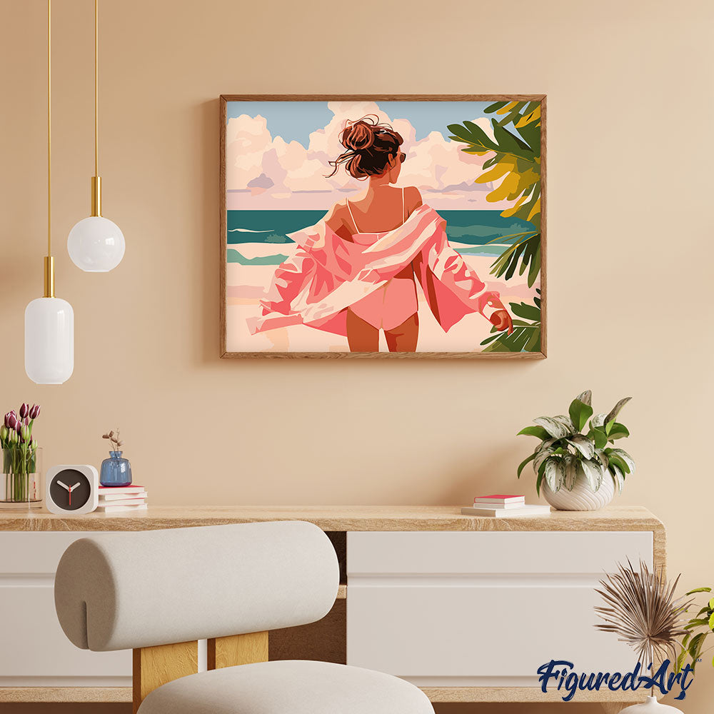 Malen nach Zahlen 40x50cm auf Keilrahmen gespannt Figured’Art Geniesse den Strand