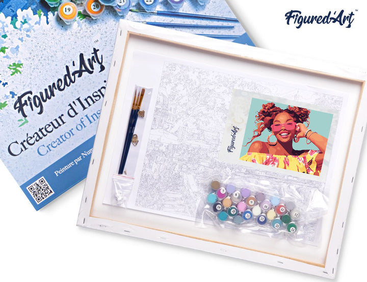 Malen nach Zahlen 40x50cm auf Keilrahmen gespannt Figured’Art Helles Lachen