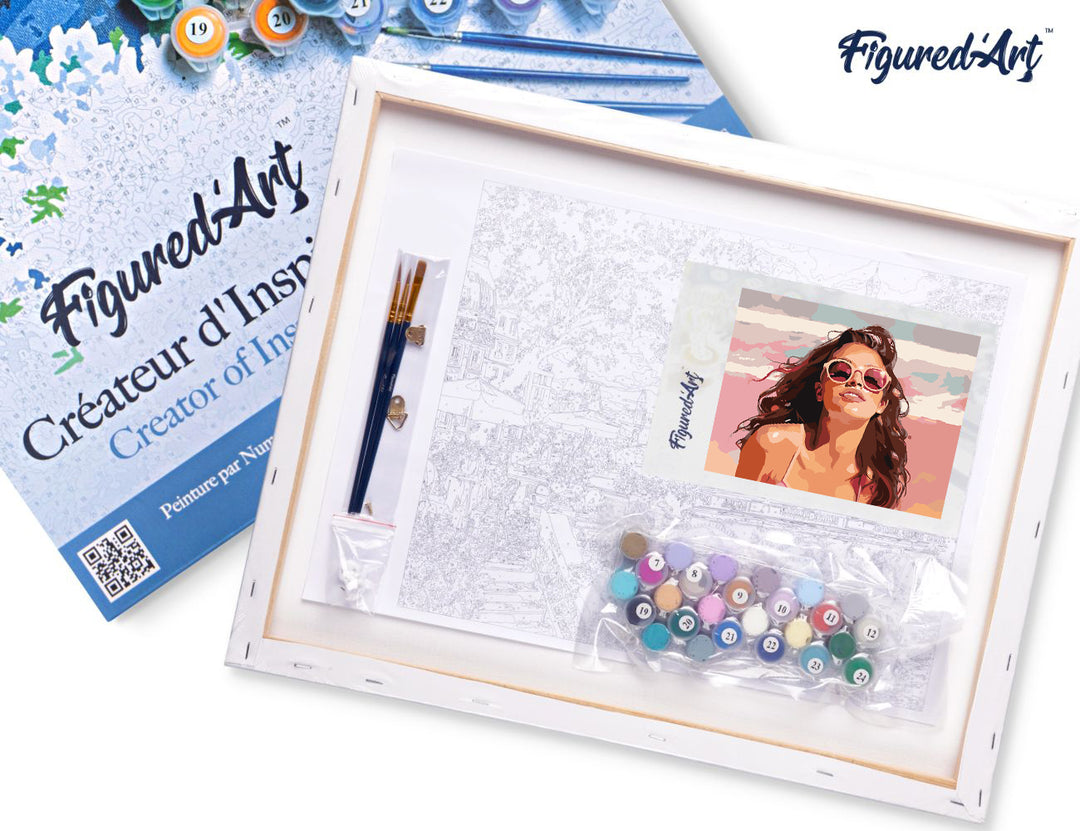 Malen nach Zahlen 40x50cm auf Keilrahmen gespannt Figured’Art Freude am Strand