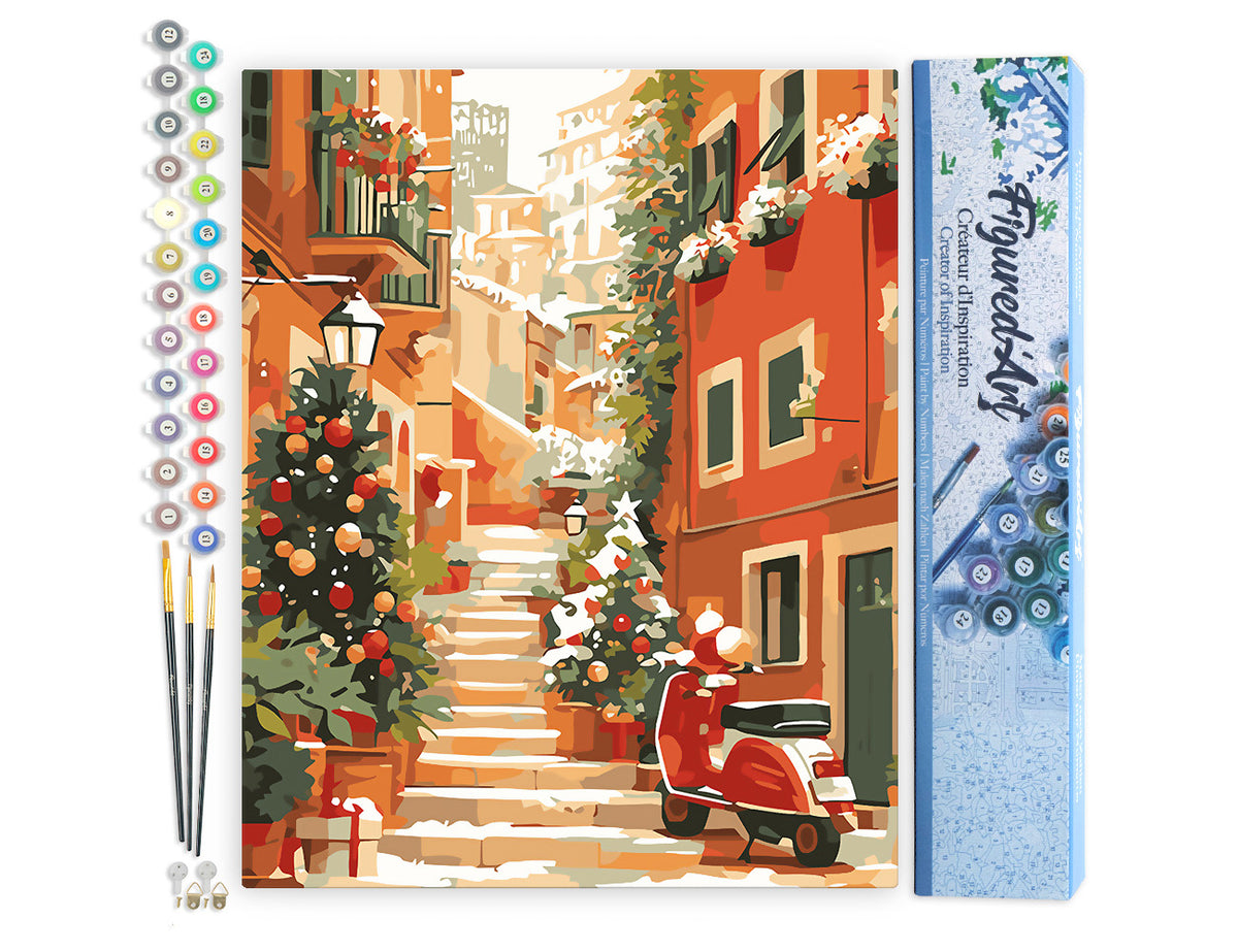 Malen nach Zahlen 40x50cm ohne Keilrahmen Figured’Art Verschneite Treppe zu Weihnachten - Kidis Art