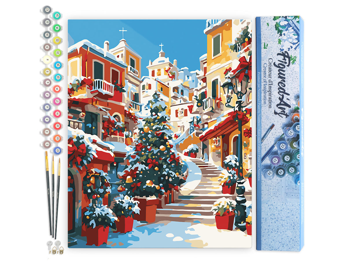 Malen nach Zahlen 40x50cm ohne Keilrahmen Figured’Art Mediterranes Weihnachtsdorf - Kidis Art