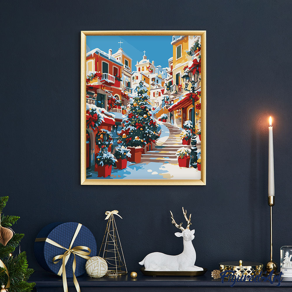 Malen nach Zahlen 40x50cm ohne Keilrahmen Figured’Art Mediterranes Weihnachtsdorf - Kidis Art