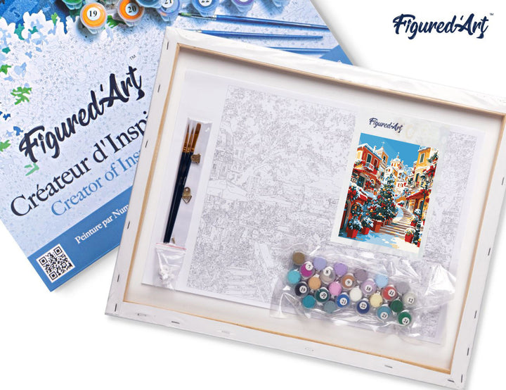 Malen nach Zahlen 40x50cm auf Keilrahmen gespannt Figured’Art Mediterranes Weihnachtsdorf