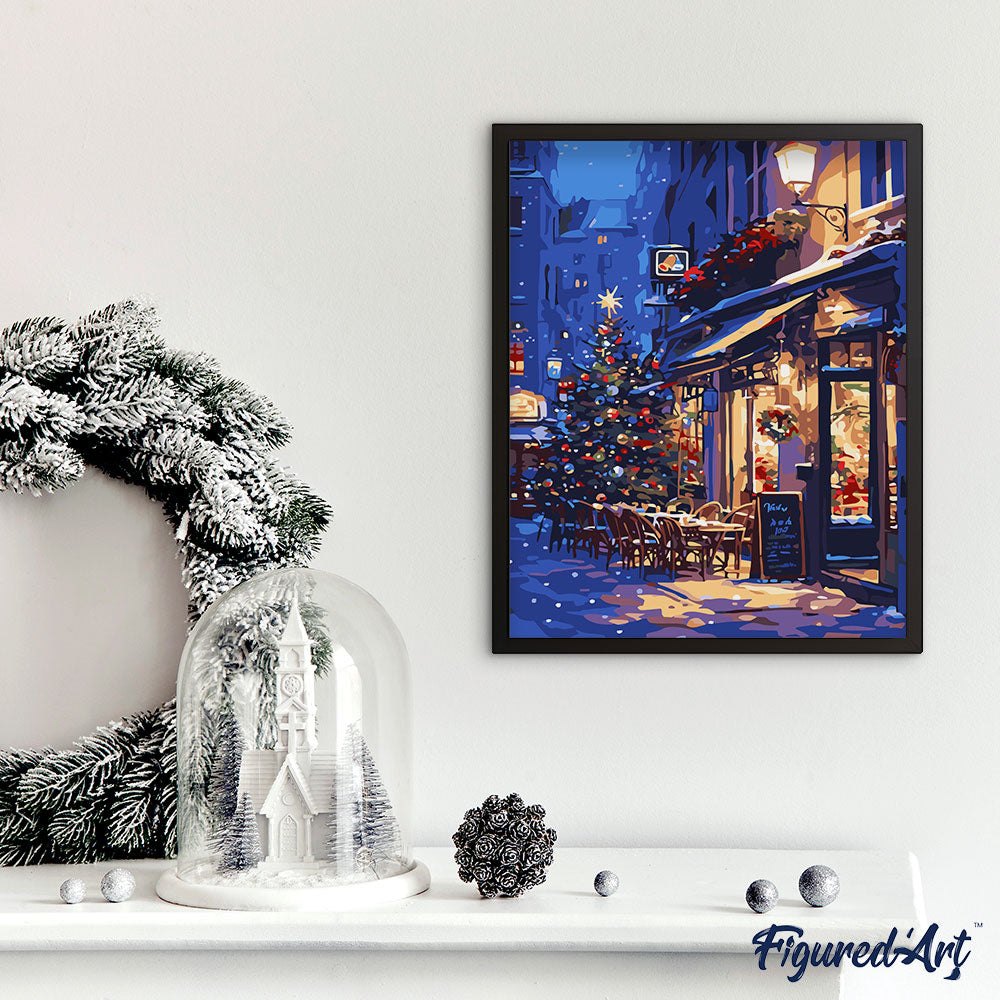 Malen nach Zahlen 40x50cm ohne Keilrahmen Figured’Art Festliches Café bei Nacht - Kidis Art