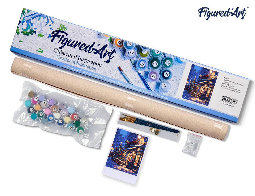 Malen nach Zahlen 40x50cm ohne Keilrahmen Figured’Art Festliches Café bei Nacht - Kidis Art