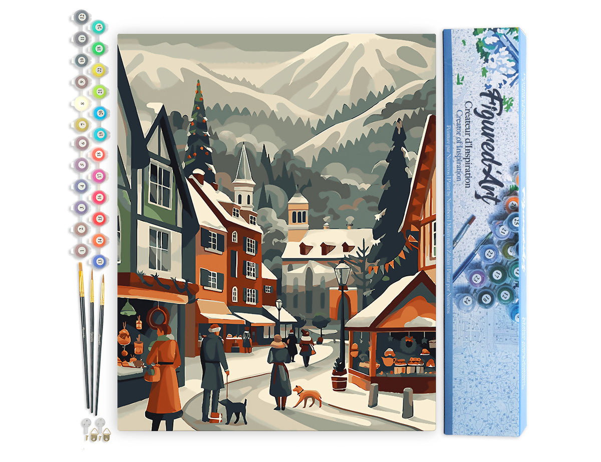 Malen nach Zahlen 40x50cm ohne Keilrahmen Figured’Art Weihnachtsmarkt im Tal - Kidis Art