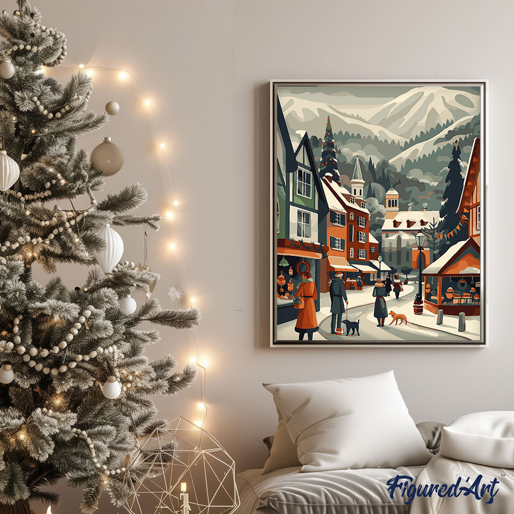 Malen nach Zahlen 40x50cm ohne Keilrahmen Figured’Art Weihnachtsmarkt im Tal - Kidis Art